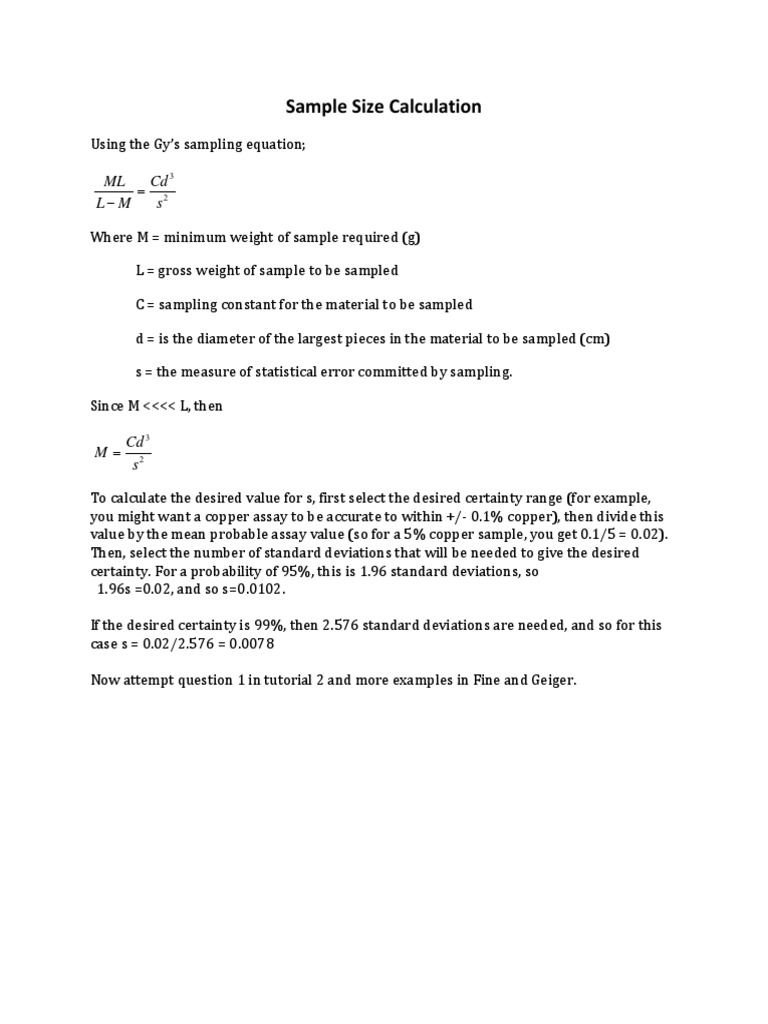Sample Size Calculation Using Gy’s Equation | PDF