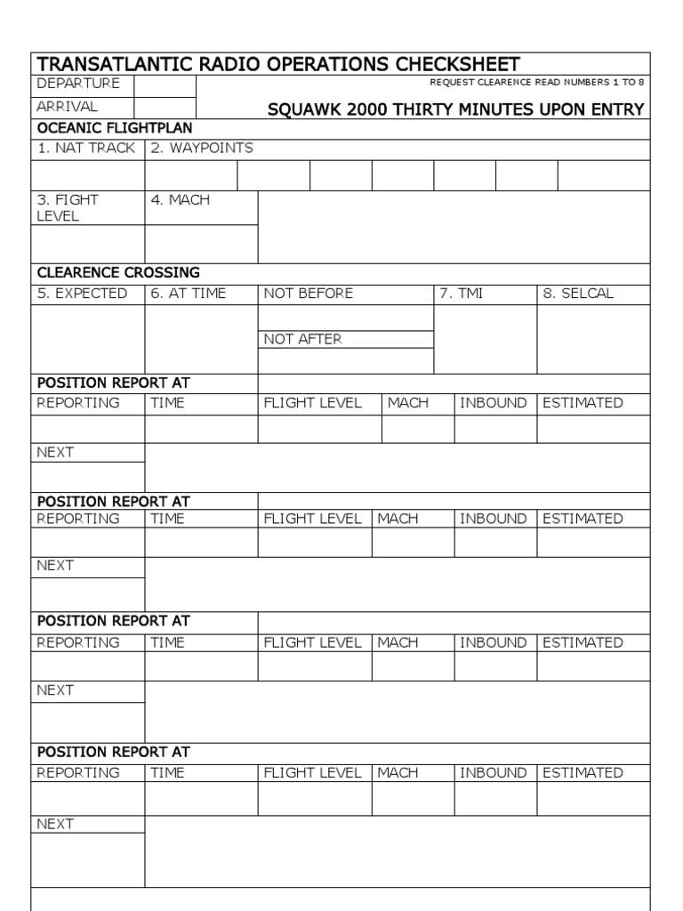 Transatlantic Radio Operations Checklist | Air Traffic Control