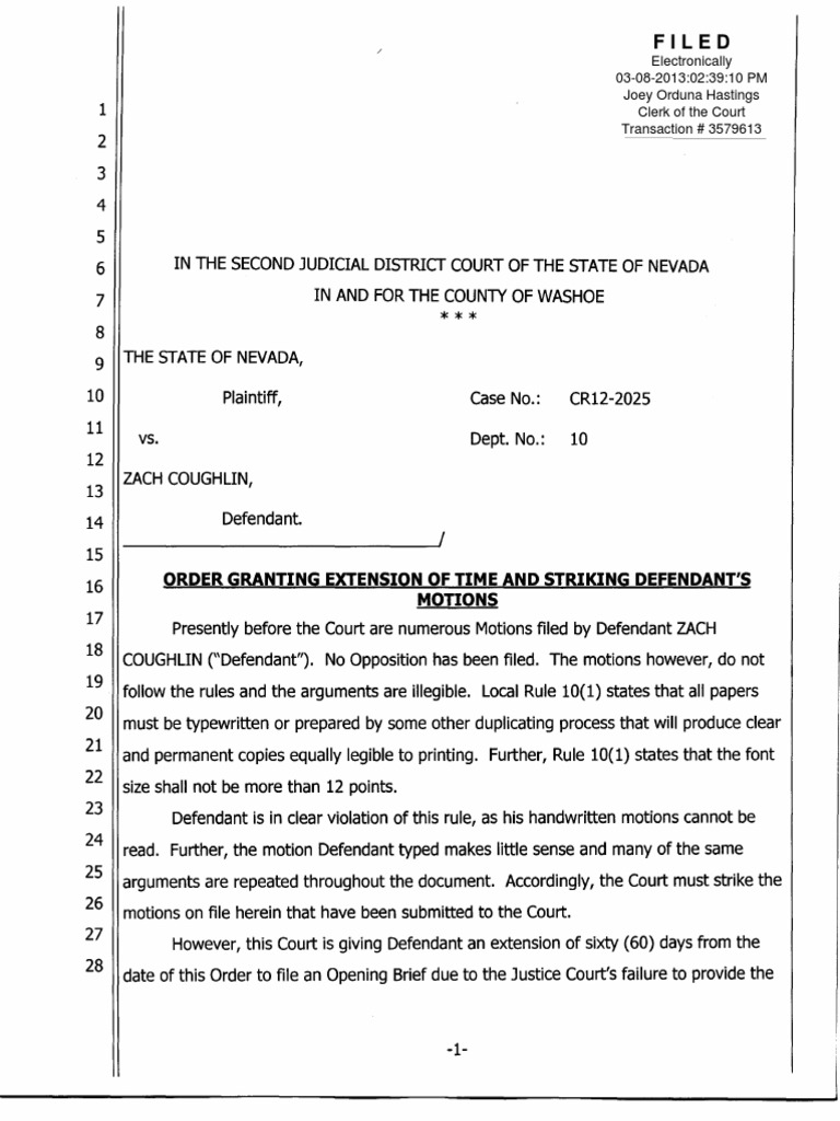 Court Order Striking Motions and Extension | PDF | Nevada | Motion In ...