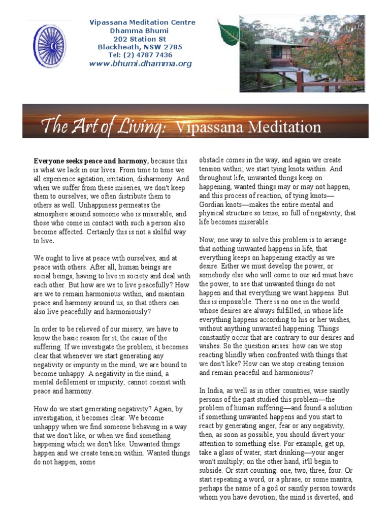 The Art of Living | PDF | Anger | Vipassanā