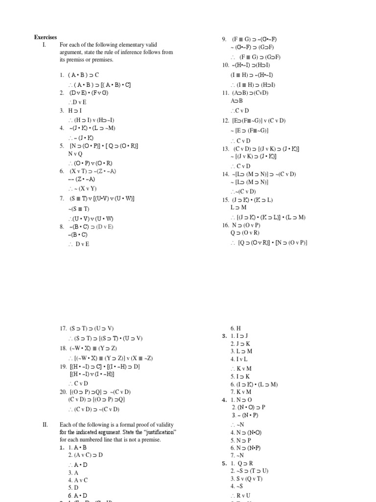 Philo 11 Exercises Validity Logical Consequence