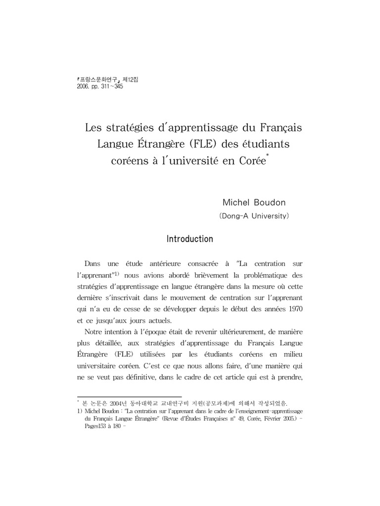 Stratégies d'apprentissage du FLE en Corée | PDF | Langue française ...