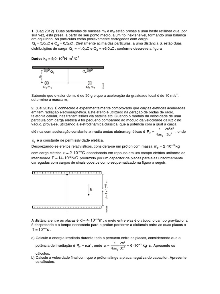 lista01questões Carga Elétrica Campo Elétrico Free 30day Trial Scribd