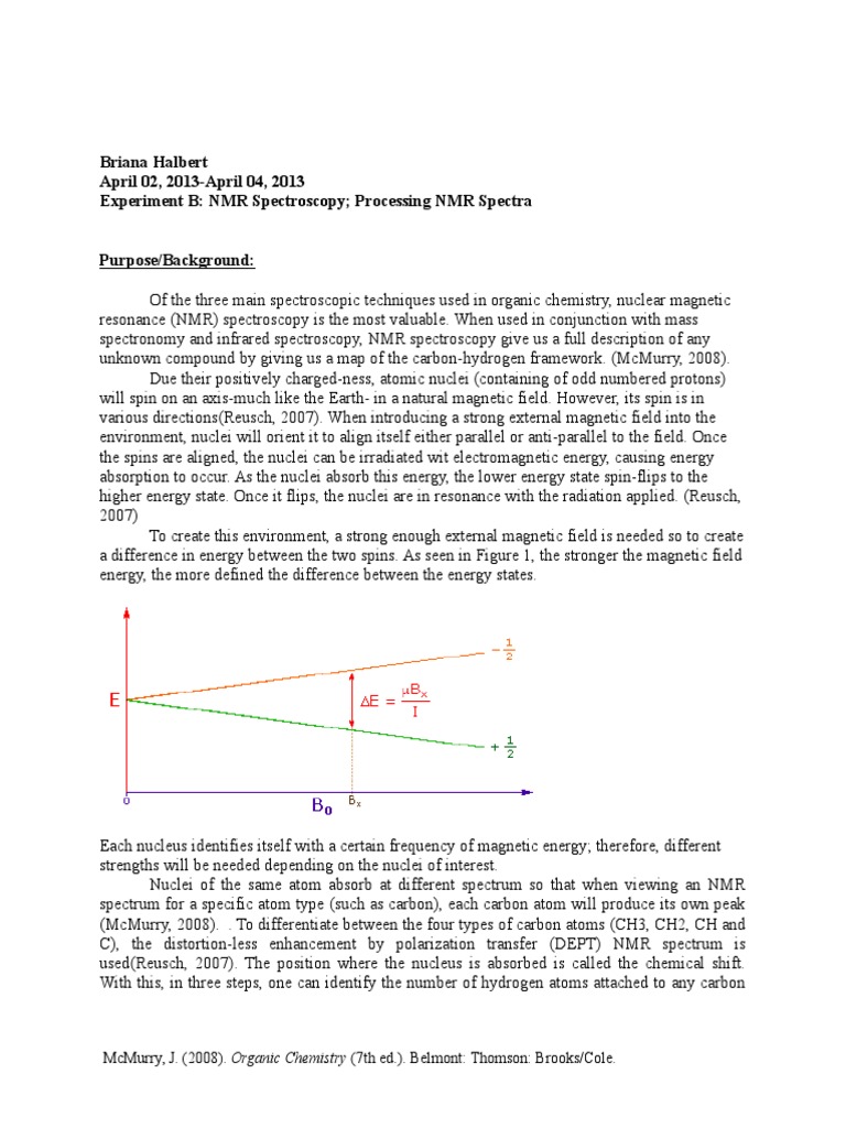 NMR Spectroscopy Lab PDF Nuclear Resonance Spectroscopy