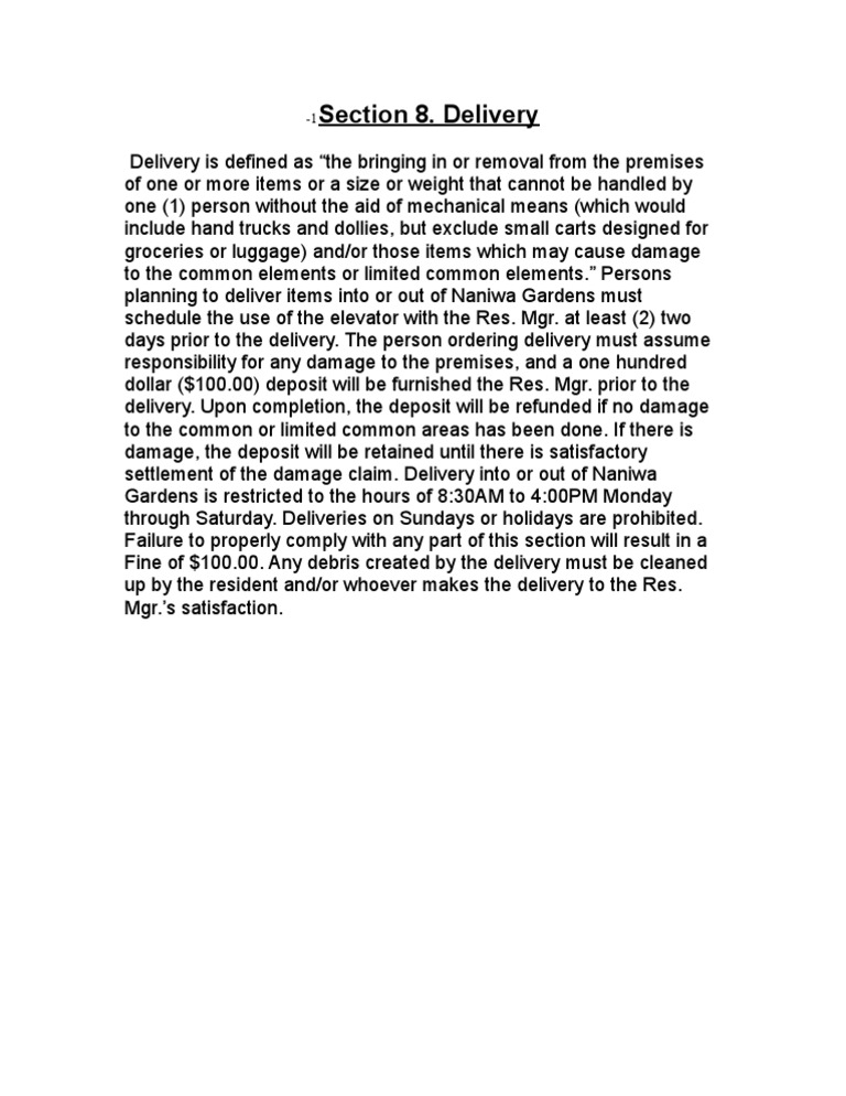 Naniwa Gardens Delivery Guidelines | PDF