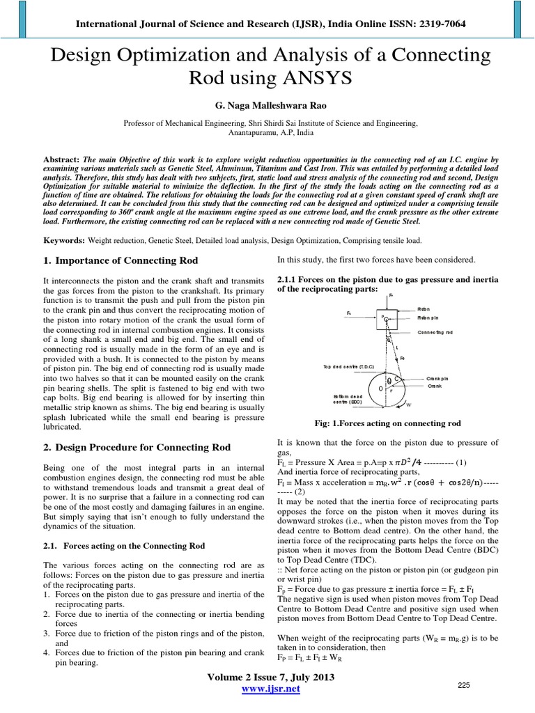 Design Optimization and Analysis of a Connecting Rod using ANSYS