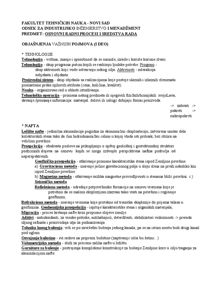Osnovni Radni Procesi I Sredstva Rada - Pojmovi I | PDF