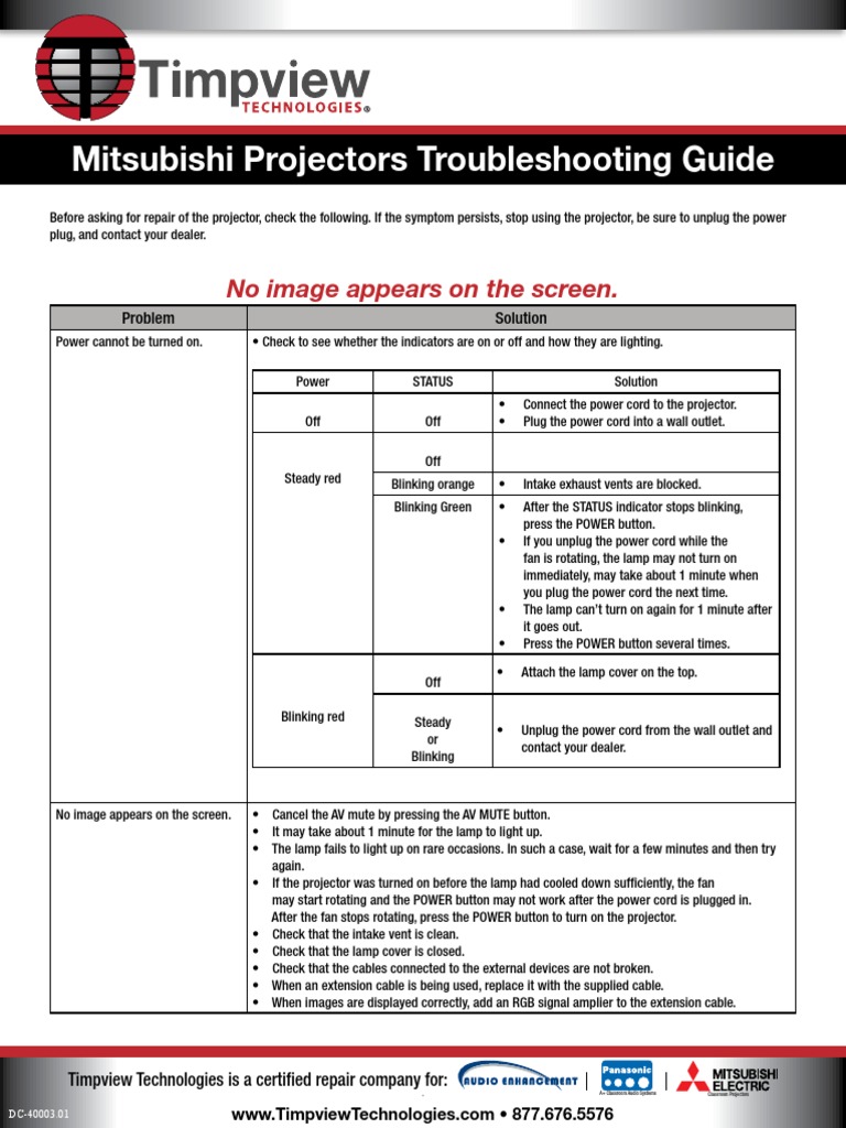 MitsubishiTroubleshooting Guide For Projectors PDF Troubleshooting