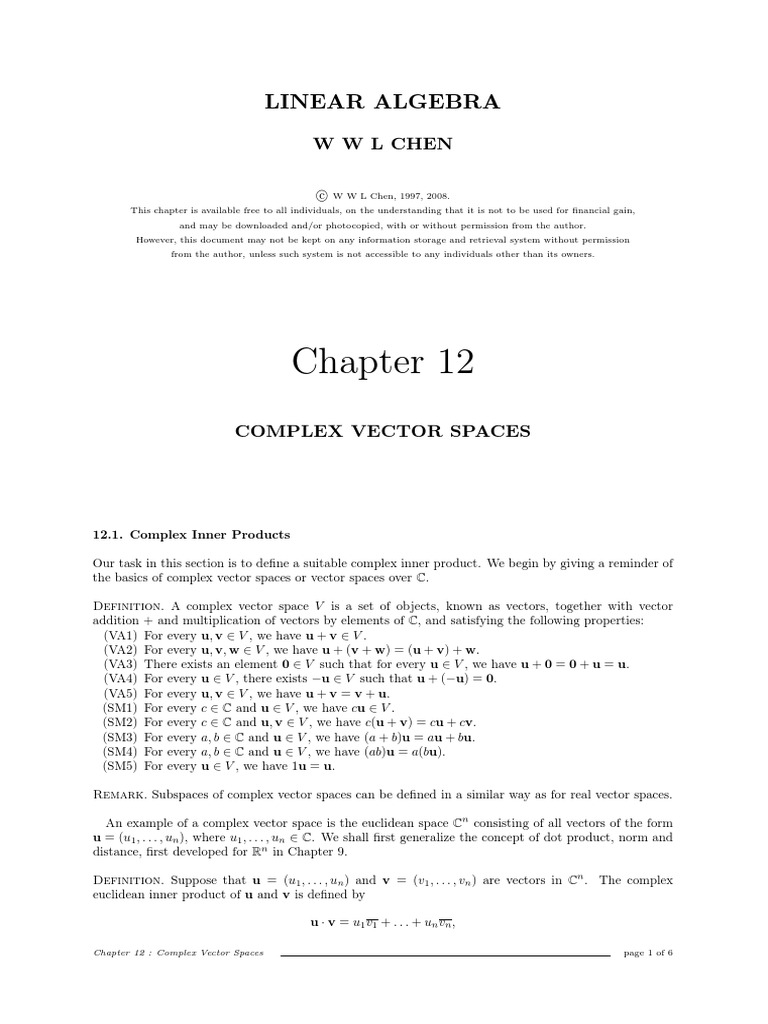 Complex Vector Spaces and Unitary Matrices | PDF | Eigenvalues And ...