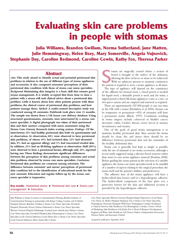 Evaluating Skin Care Problems in People With Stomas PDF Allergen