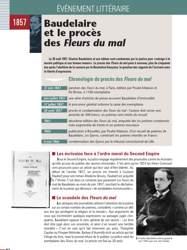 Quels Sont Les 6 Poèmes Censurés Des Fleurs Du Mal Baudelaire Et Le Proces Des Fleurs Du Mal | PDF | Charles Baudelaire | Les  Fleurs du mal