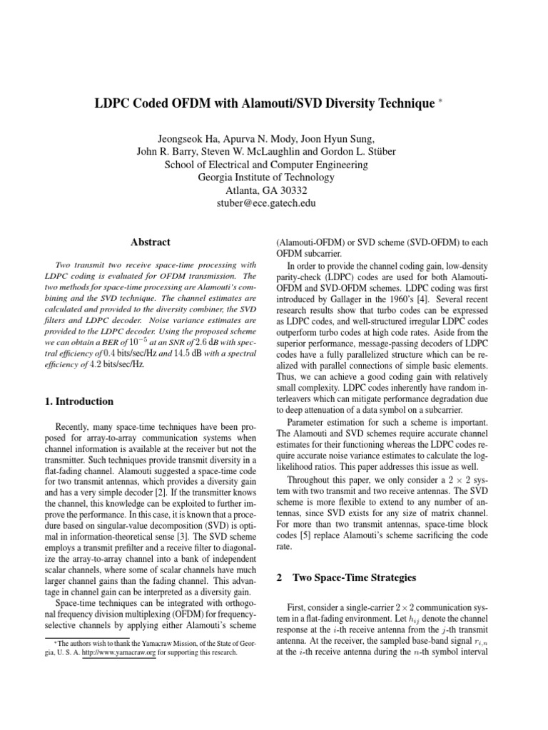 LDPC Coded OFDM With AlamoutiSVD Diversity Technique | PDF | Low ...