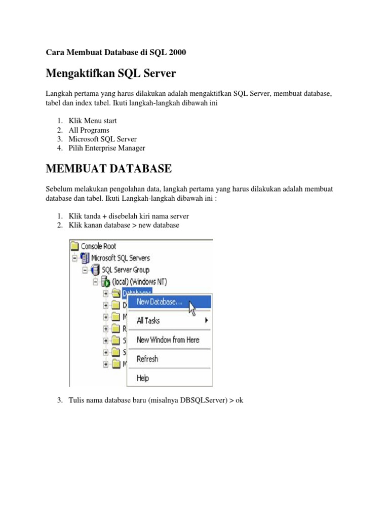 Panduan SQL 2000: Buat Database & Tabel | PDF | Komputer | Teknologi ...