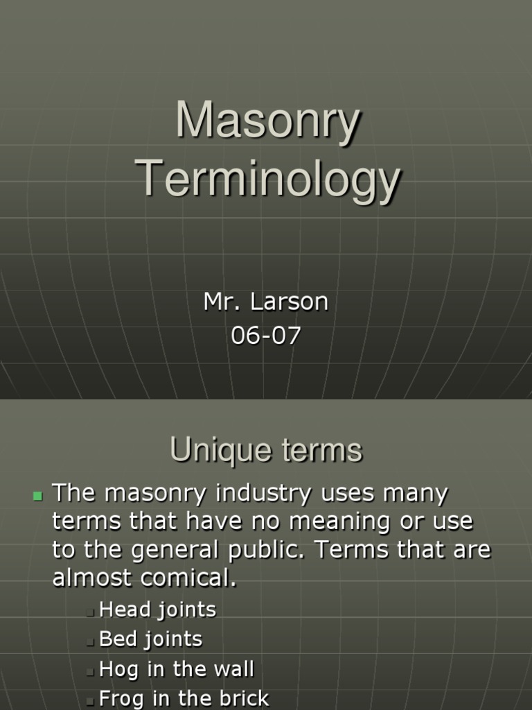 Masonry Terminology Masonry Brick