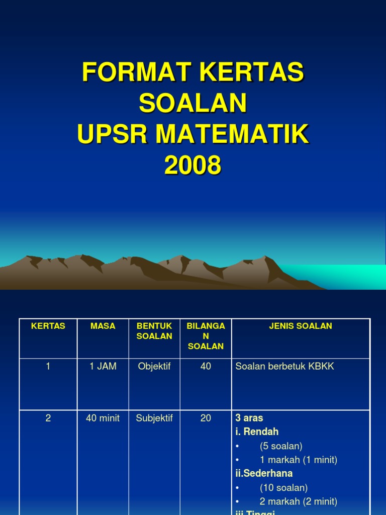 Format Kertas Soalan Matematik UPSR | PDF