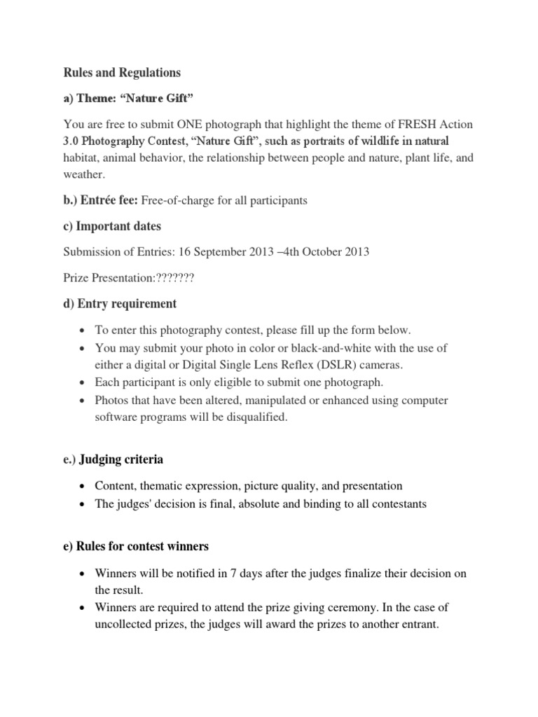 Photography Contest Rules and Regulations PDF