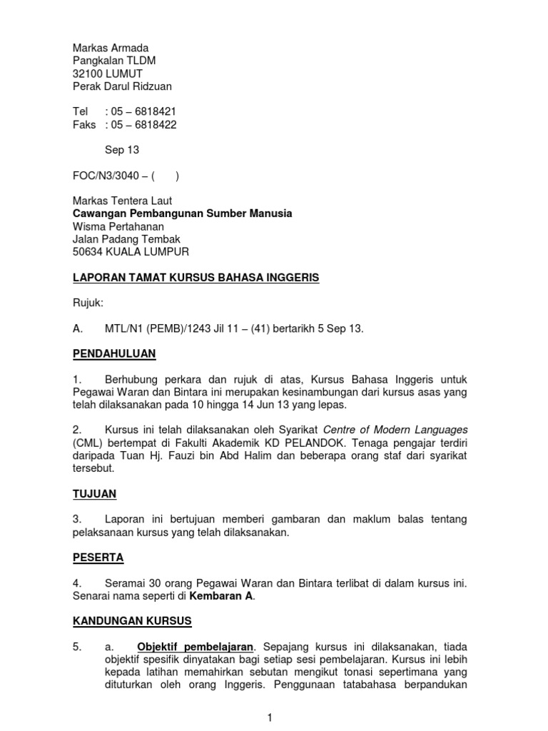 Laporan Kursus Bahasa Inggeris Cml