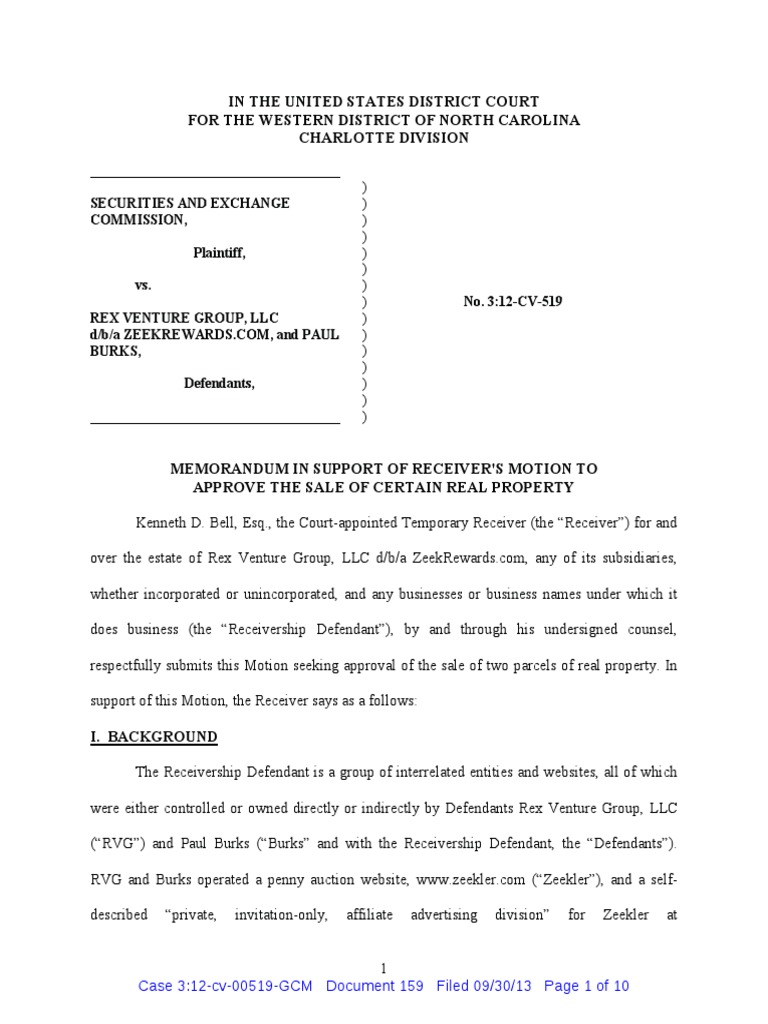 Memo in Support of Motion to Approve Sale of Real Property