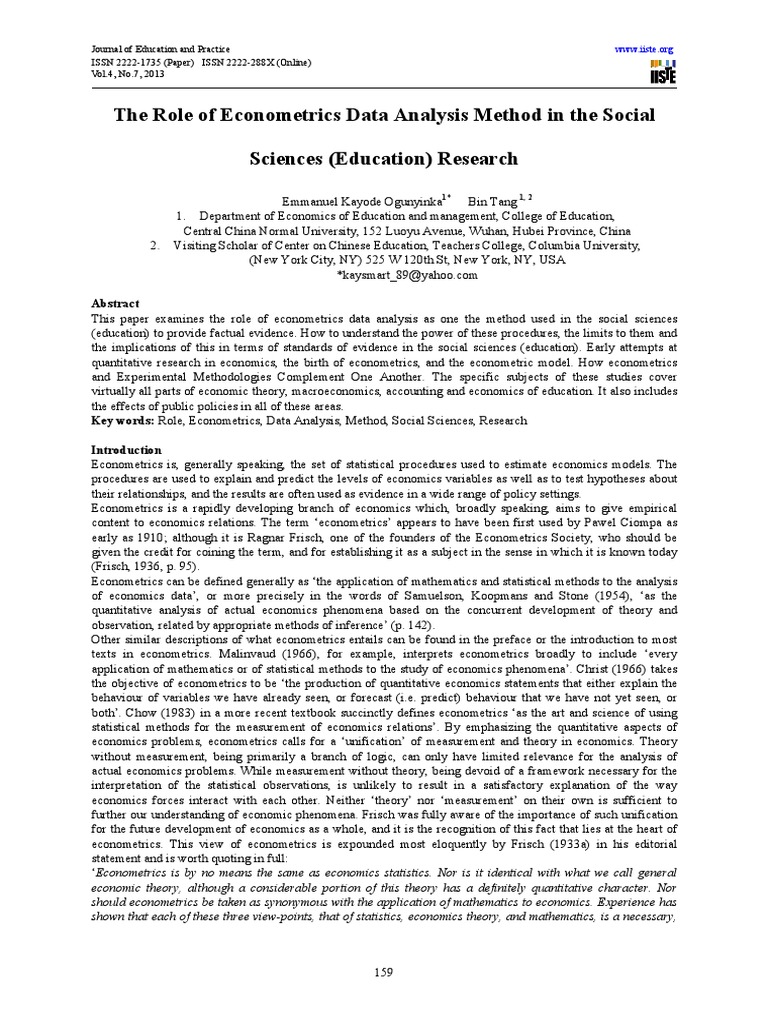 The Role of Econometrics Data Analysis Method in The Social Sciences ...