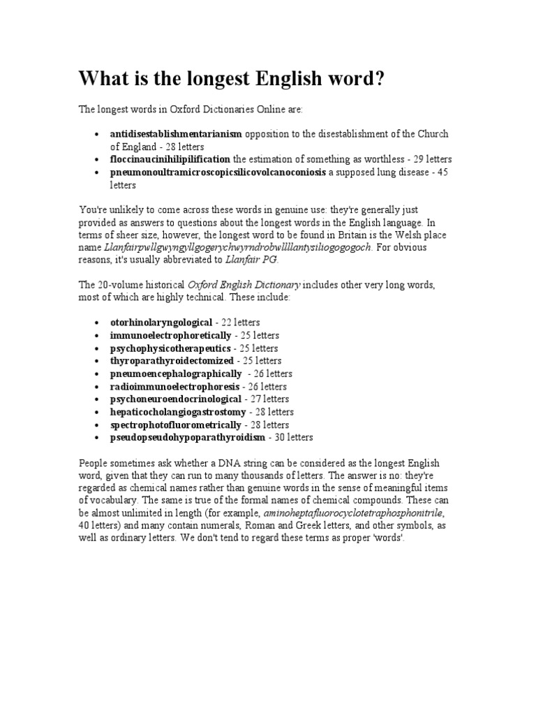 What Is The Longest English Word PDF Linguistic Typology Semantics