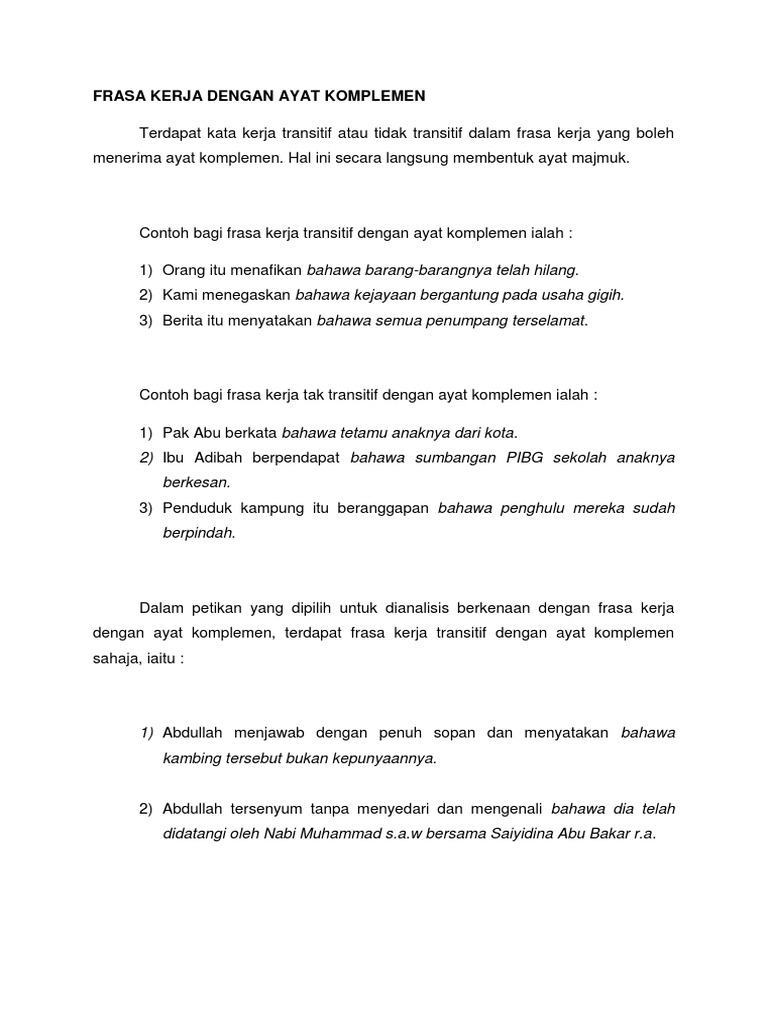 Frasa Kerja Dengan Ayat Komplemen