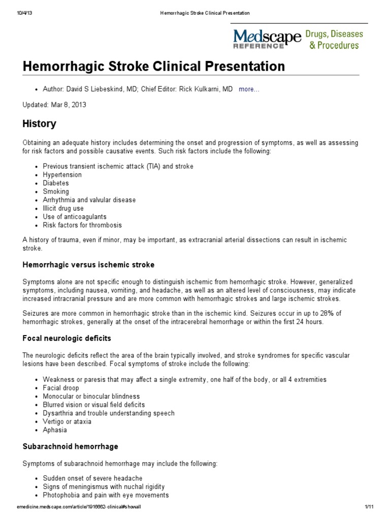 Hemorrhagic Stroke Clinical Presentation Stroke Neurology