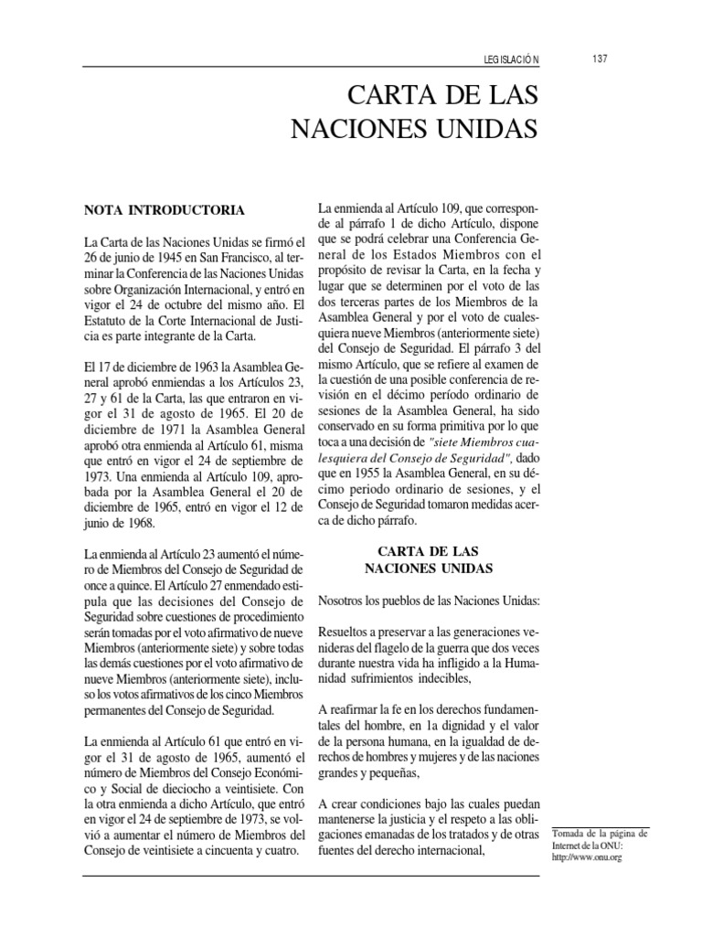 Carta de la ONU Naciones Unidas Política internacional