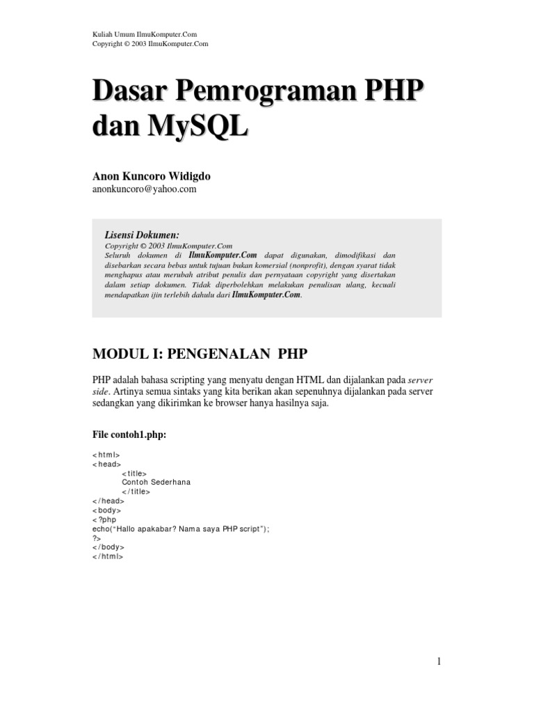 Dasar Pemrograman PHP Dan MySQL | PDF