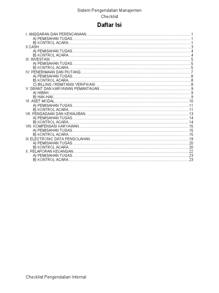 Checklist For Internal Control System - En.id | PDF