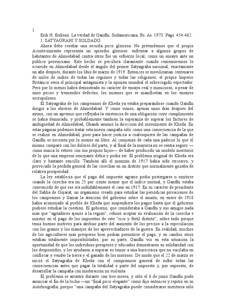 Erik H. Erikson. La Verdad de Gandhi PDF Mahatma Gandhi Violencia