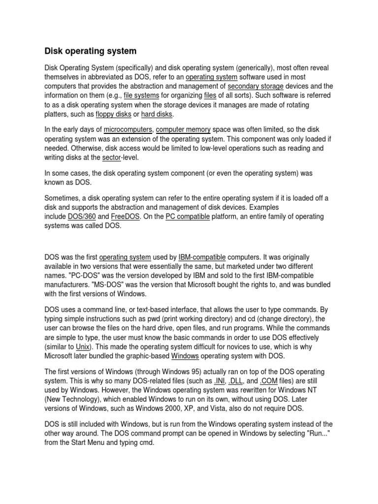 Disk Operating System Dos Operating System