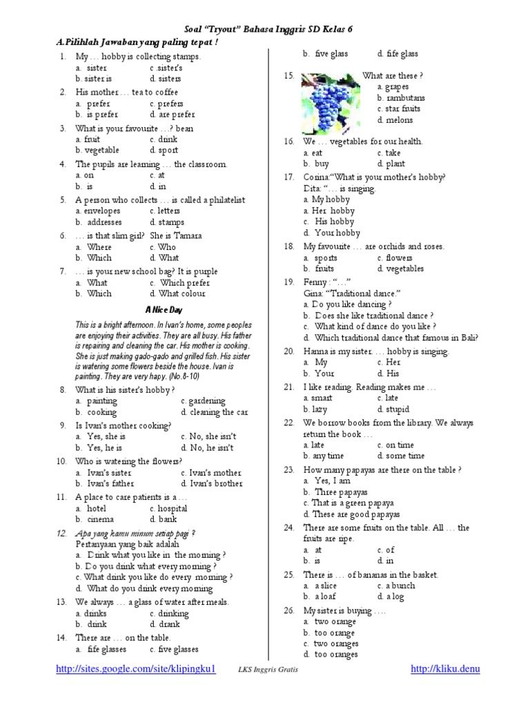 Get Soal Un Bahasa Inggris Kelas 6 Dan Kunci Jawaban Images