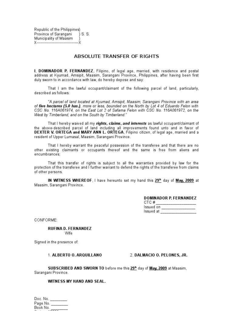 Assignment of rights sample picture