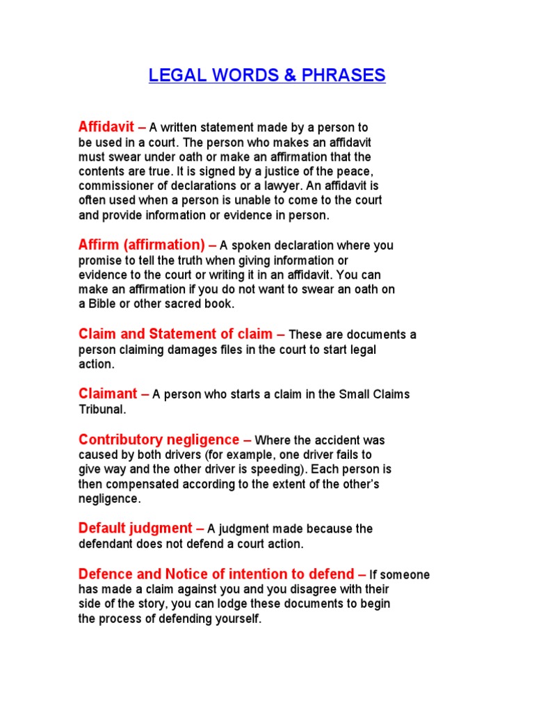 11 - Legal Words & Phrases | PDF | Costs In English Law | Justice Of ...