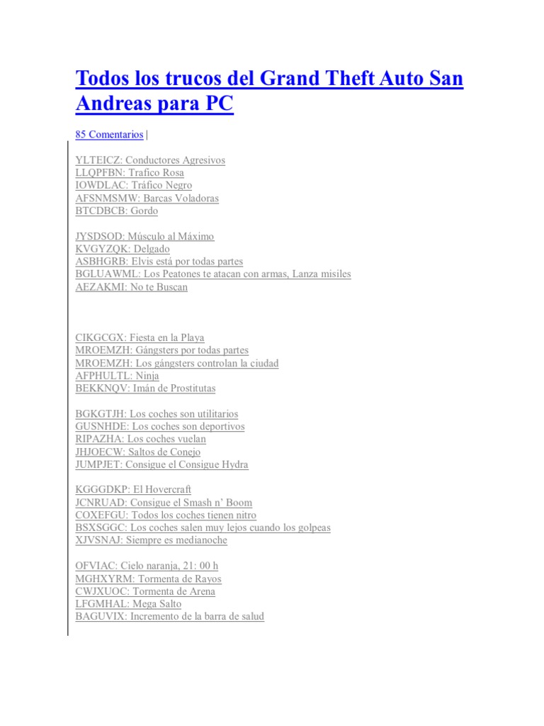 45120274 Todos Los Trucos Del Grand Theft Auto San Andreas Para PC Tanks