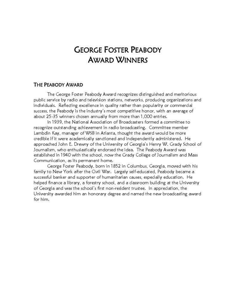 Peabody Winners PDF Cbs Nbc