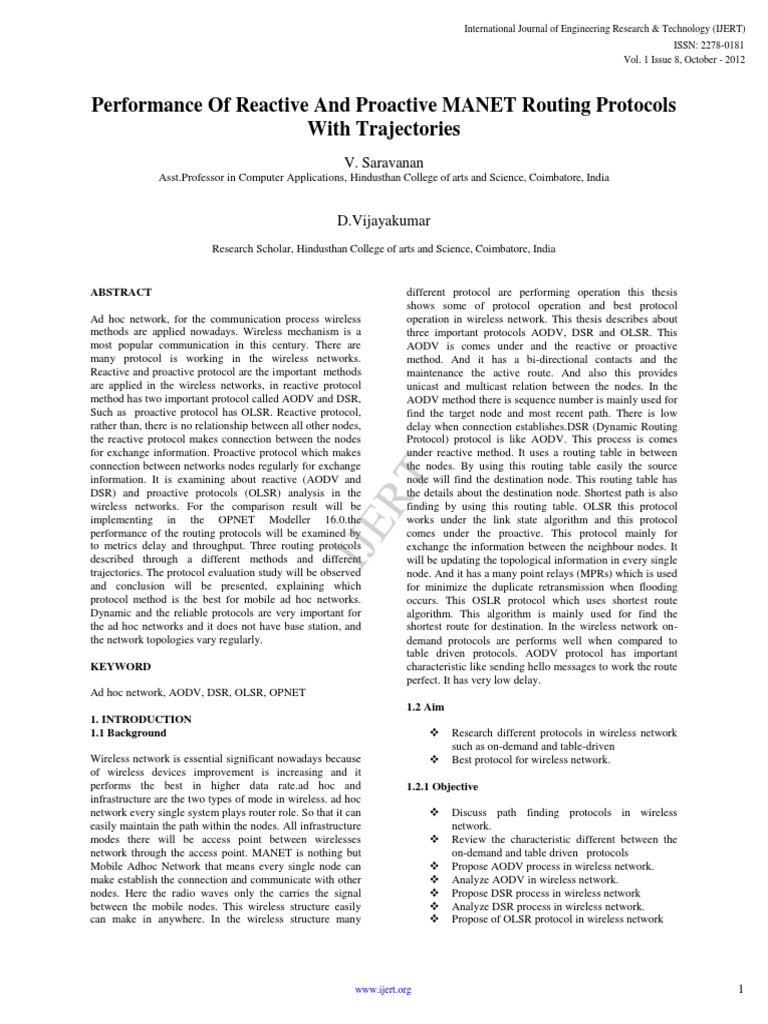 Comparison of MANET Routing Protocols | PDF | Routing | Wireless Ad Hoc ...
