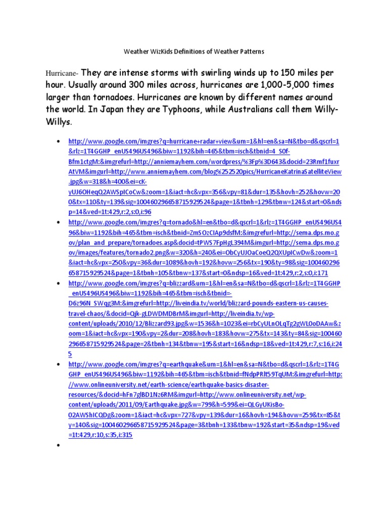 Weather Wizkids Hurricane Facts Pdf Tornadoes Weather