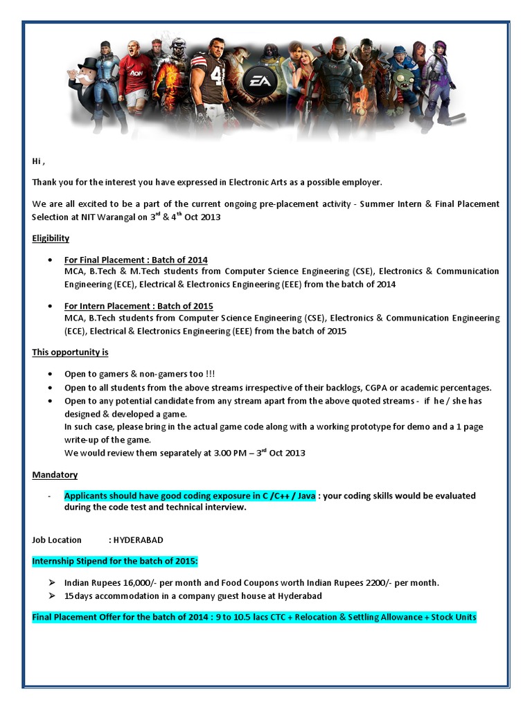 EA Internship Opportunities in Hyderabad | PDF | Internship | Job Hunting