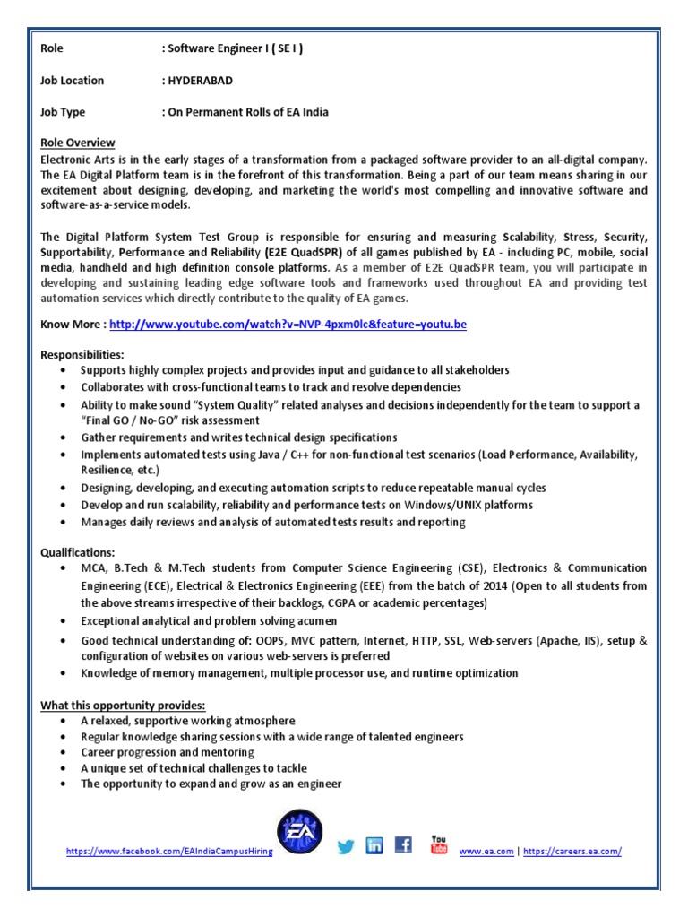 EA Sports Software Engineer Role in Hyderabad | PDF | Reliability ...