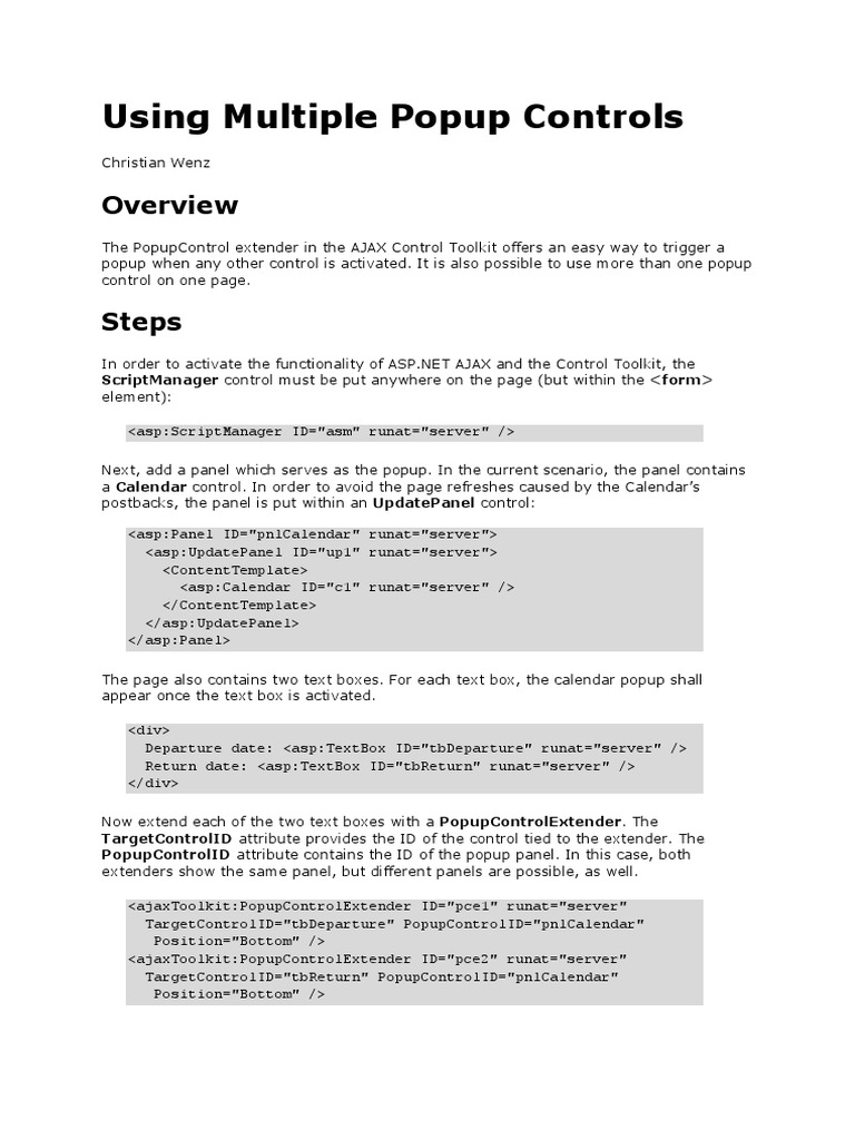 ASP.NET AJAX Popup Control Guide | PDF