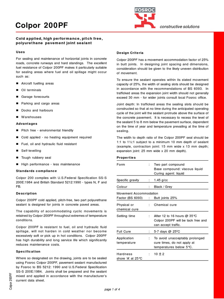 Colpor 200PF Cold Applied, High Performance, Pitch Free, Polyurethane