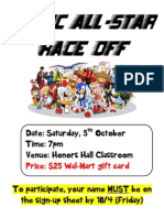 Date: Saturday, 5 October Time: 7pm Venue: Honors Hall Classroom