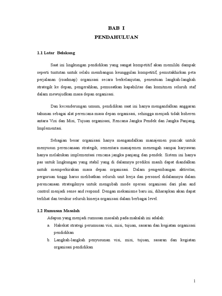 Visi Misi Rencana Strategi Organisasi Pendidikan