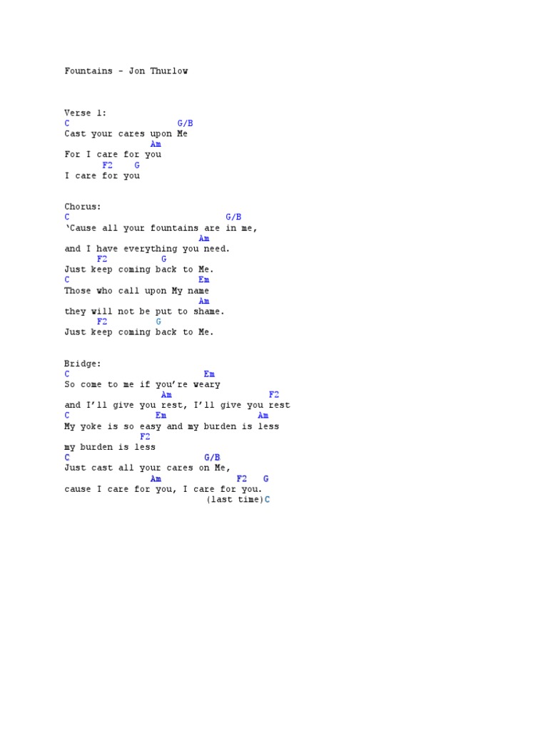 Fountains Chords Jon Thurlow