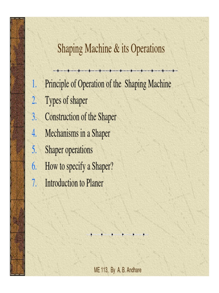 An InDepth Guide to Shaping Machine Operations and Components PDF