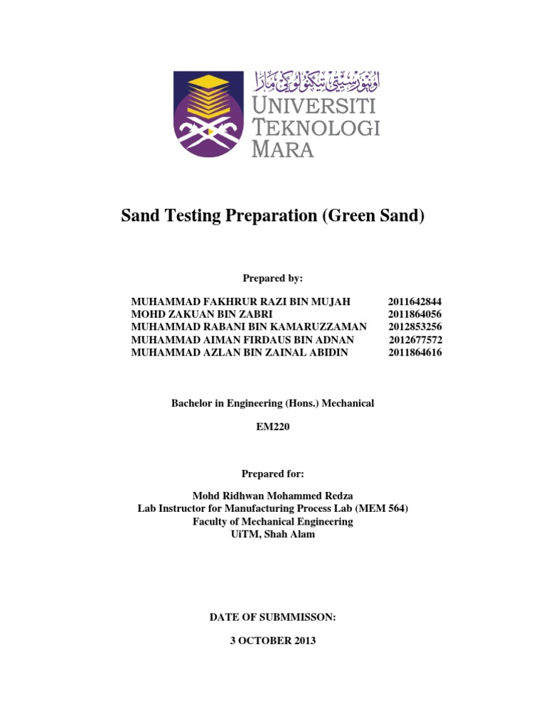 Green Sand Testing Procedures | PDF | Sand | Experiment