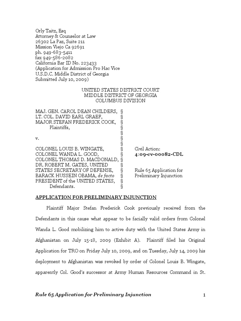 Rule 65 Preliminary Injunction Application | PDF | Mootness | Oath Of ...