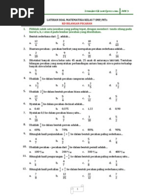 Soal Matematika Bilangan Pecahan