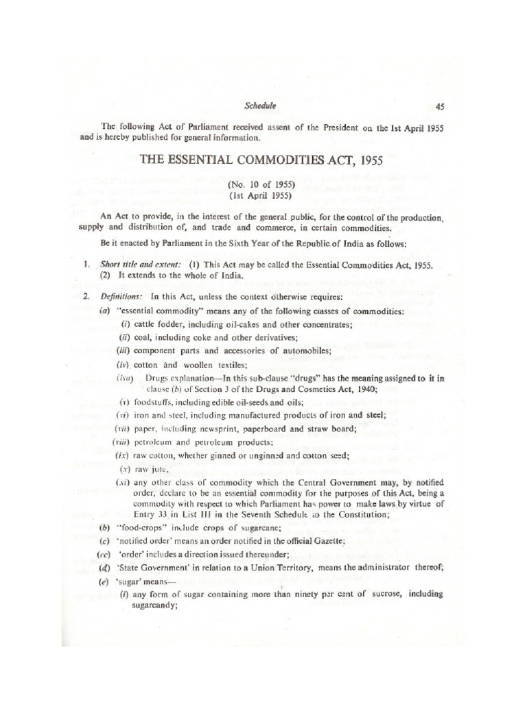 Essential Commodity Act 1955 PDF
